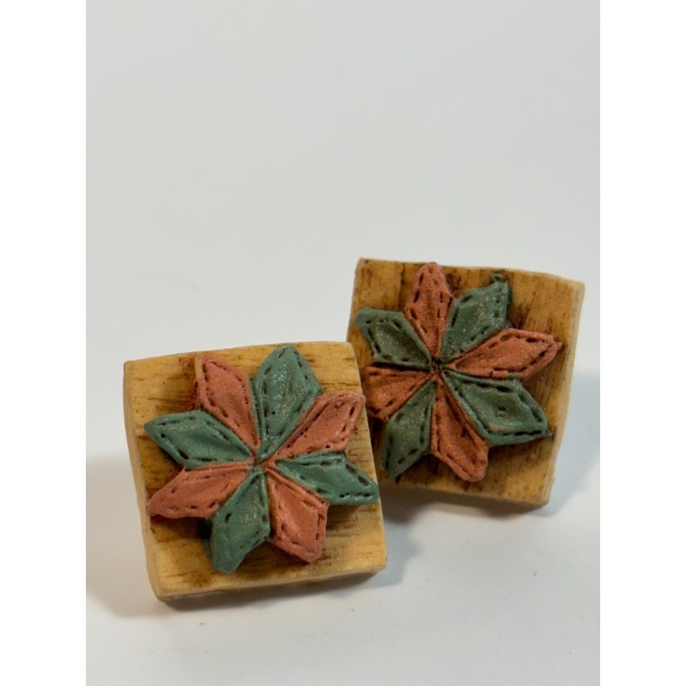 Cute Vintage Quilt Block in Resin Novelty Earrings Stocking Stuffer - Picture 3 of 7